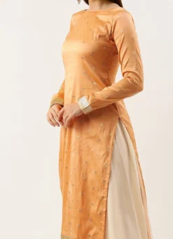 Bottom From Peach Jacquard N Cream Net Sharara Suit Set After Six Wear