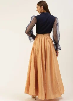 Teen Girls Peach Jacquard N Navy Blue Art Silk Skirt Set Festive Wear -Mahra Clothing Shop Peach Jacquard N Navy Blue Art Silk Skirt Set IWBS02212526 b 1