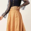 Teen Girls Peach Jacquard N Navy Blue Art Silk Skirt Set Festive Wear