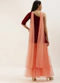 Teen Girls Peach N Maroon Georgette Embroidered Palazzo Suit Festive Wear -Mahra Clothing Shop Peach N Maroon Georgette Embroidered Palazzo Suit SLBS02205046 b