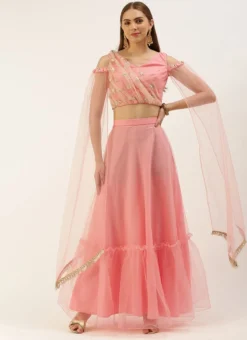 Teen Girls Peach N Pink Net Embroidered Skirt Set After Six Wear -Mahra Clothing Shop Peach N Pink Net Embroidered Skirt Set IWBS02212524 u 1