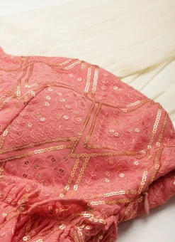 Peach N White Embroidered Tiered Maxi Dress Festive Wear -Mahra Clothing Shop Peach N White Embroidered Tiered Maxi Dress DRBS02206302 rrc1