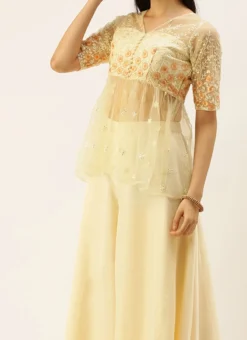 Teen Girls Peach Net Embroidered Palazzo Suit Festive Wear