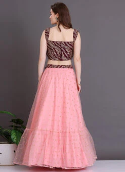 Dupatta From Peach Net N Wine Embroidered Lehenga Set After Six Wear 11 Dupatta From Peach Net N Wine Embroidered Lehenga Set After Six Wear -Mahra Clothing Shop Peach Net N Wine Embroidered Lehenga Set GHBS02304081 b
