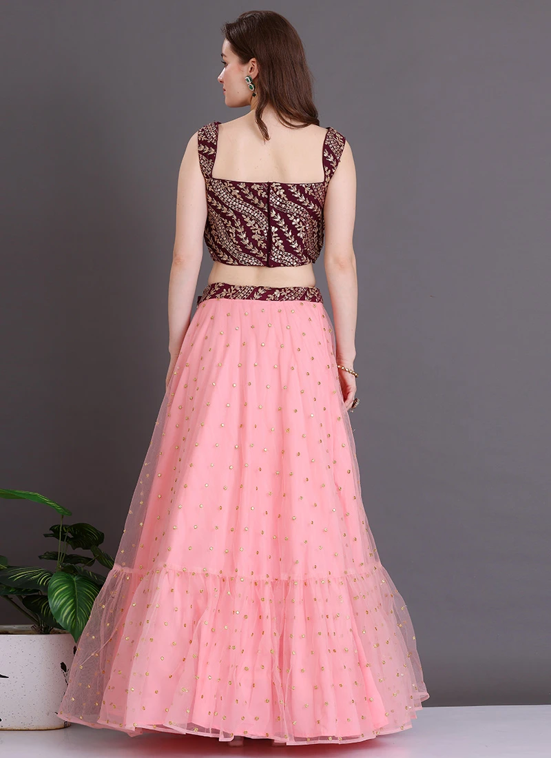 Dupatta From Peach Net N Wine Embroidered Lehenga Set After Six Wear 4 Dupatta From Peach Net N Wine Embroidered Lehenga Set After Six Wear - Image 4