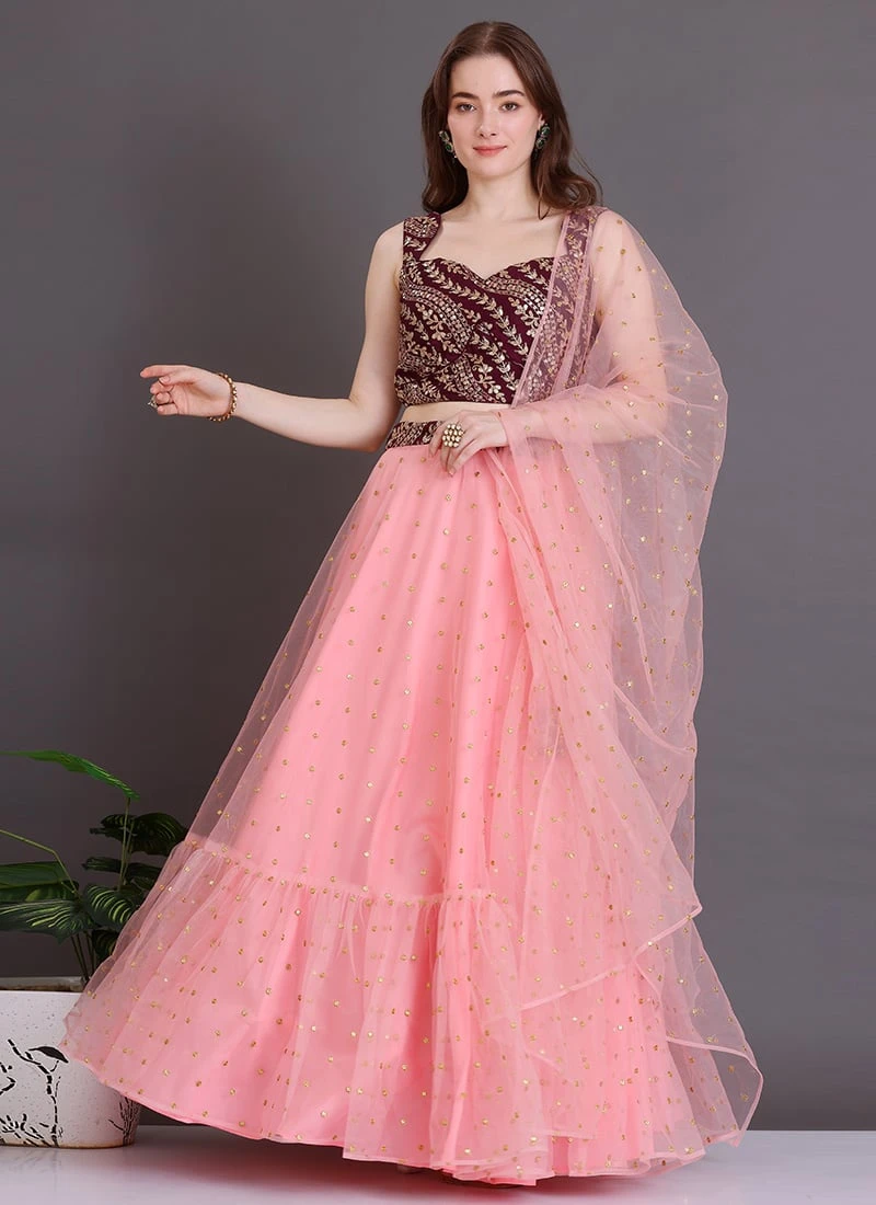 Dupatta From Peach Net N Wine Embroidered Lehenga Set After Six Wear 3 Dupatta From Peach Net N Wine Embroidered Lehenga Set After Six Wear - Image 3