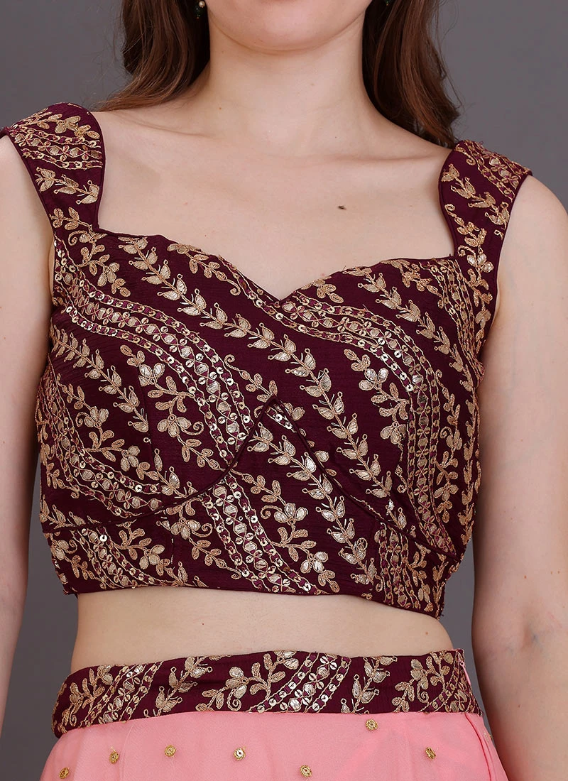 Dupatta From Peach Net N Wine Embroidered Lehenga Set After Six Wear 5 Dupatta From Peach Net N Wine Embroidered Lehenga Set After Six Wear - Image 5