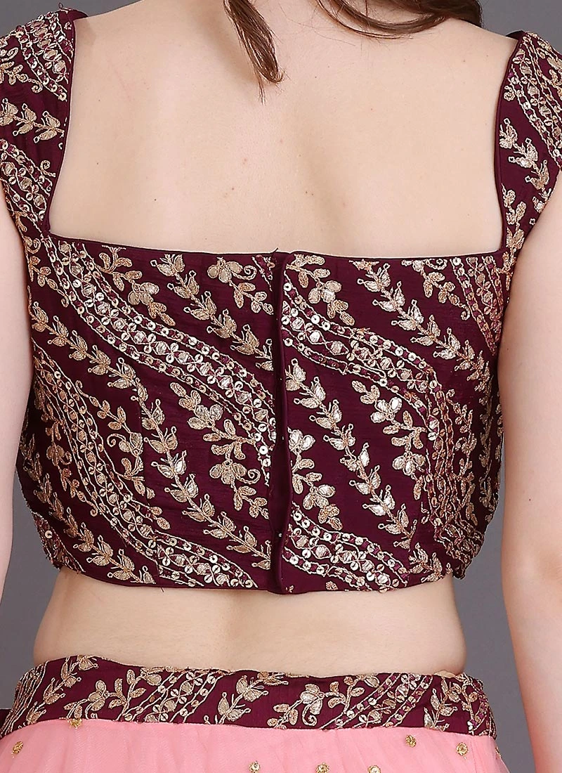 Dupatta From Peach Net N Wine Embroidered Lehenga Set After Six Wear 6 Dupatta From Peach Net N Wine Embroidered Lehenga Set After Six Wear - Image 6