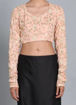Peach Viscous Embroidered Blouse Festive Wear