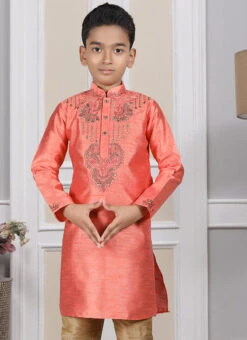 Pink Art Silk Embroidered Kurta Pyjama Party Wear -Mahra Clothing Shop Pink Art Silk Embroidered Kurta Pyjama KDMRG13043 b