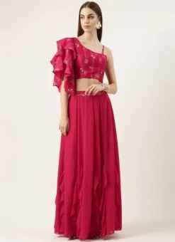 Teen Girls Pink Art Silk Foil Printed Skirt Set Festive Wear -Mahra Clothing Shop Pink Art Silk Foil Printed Skirt Set IWBS02302304 u 1