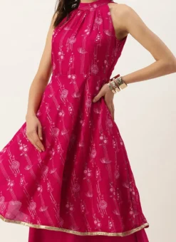 Dupatta From Pink Art Silk Halter Neck Sharara Suit After Six Wear