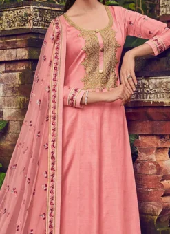 Pink Banarasi Art Silk Embroidered Anarkali Suit Party Wear