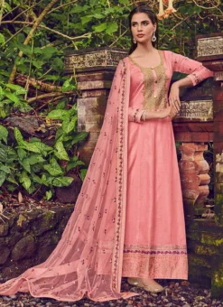 Pink Banarasi Art Silk Embroidered Anarkali Suit Party Wear 6 Pink Banarasi Art Silk Embroidered Anarkali Suit Party Wear -Mahra Clothing Shop Pink Banarasi Art Silk Embroidered Anarkali Suit SLSAK2595101 u