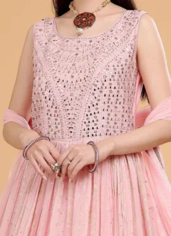 Pink Banarasi Pure Georgette Mirror Embroidery Anarkali Suit Party Wear -Mahra Clothing Shop Pink Banarasi Pure Georgette Mirror Embroidery Anarkali Suit SLJKSCB5231 rrc1