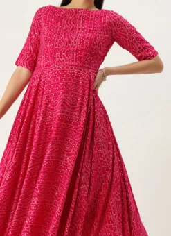 Pink Bandhani Printed Rayon Dress Festive Wear