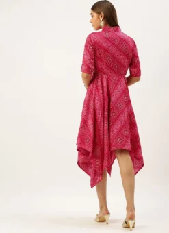 Pink Chanderi Art Silk Handkerchief Style Dress Festive Wear After Six Wear -Mahra Clothing Shop Pink Chanderi Art Silk Handkerchief Style Dress DRBS02203500 b