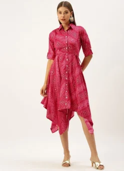 Pink Chanderi Art Silk Handkerchief Style Dress Festive Wear After Six Wear -Mahra Clothing Shop Pink Chanderi Art Silk Handkerchief Style Dress DRBS02203500 u