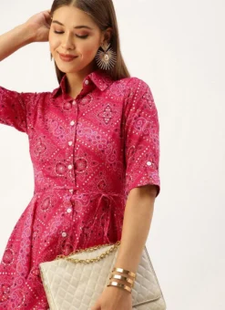 Pink Chanderi Art Silk Handkerchief Style Dress Festive Wear After Six Wear -Mahra Clothing Shop Pink Chanderi Art Silk Handkerchief Style Dress DRBS02203500 rrc1