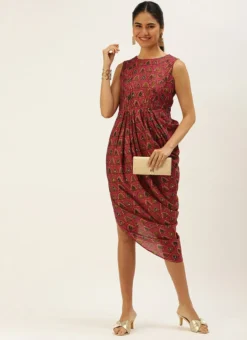 Pink Chanderi Art Silk Maxi Dress Festive Wear -Mahra Clothing Shop Pink Chanderi Art Silk Maxi Dress DRBS02207321 u