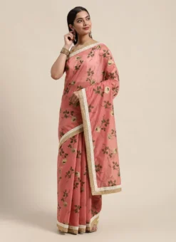 Teen Girls Pink Chanderi Saree N White Embroidered Blouse Festive Wear -Mahra Clothing Shop Pink Chanderi Saree N White Embroidered Blouse SABS02008752 u