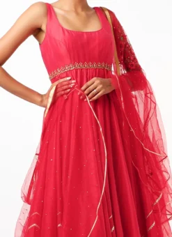 Pink Chanderi Silk Embroidered Anarkali Suit Wedding Wear