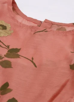 Pink Chanderi Silk Puff Sleeve Dress Festive Wear -Mahra Clothing Shop Pink Chanderi Silk Puff Sleeve Dress DRBS02012714 rrc1