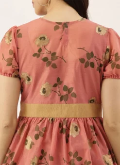 Pink Chanderi Silk Puff Sleeve Dress Festive Wear -Mahra Clothing Shop Pink Chanderi Silk Puff Sleeve Dress DRBS02012714 rrc2