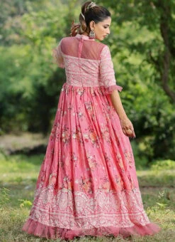 Teen Girls Pink Chinon Embroidered Gown Wedding Wear -Mahra Clothing Shop Pink Chinon Embroidered Gown IWBS02303927 b