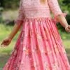 Teen Girls Pink Chinon Embroidered Gown Wedding Wear