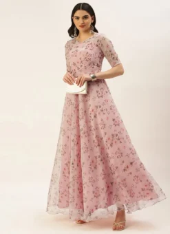 Teen Girls Pink Digital Print Organza Gown Party Wear -Mahra Clothing Shop Pink Digital Print Organza Gown IWBS02209736 u
