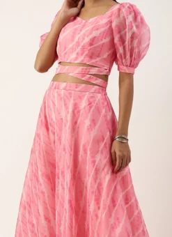 Teen Girls Pink Digital Printed Organza Lehenga Set Party Wear