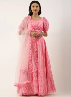 Teen Girls Pink Digital Printed Organza Lehenga Set Party Wear -Mahra Clothing Shop Pink Digital Printed Organza Lehenga Set GHBS02205010 u