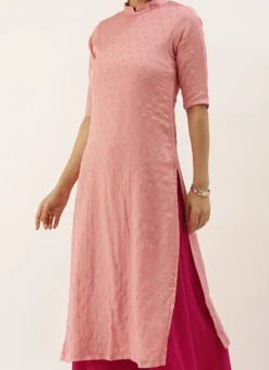 Pink Embroidered Collar Neck Kurti Festive Wear
