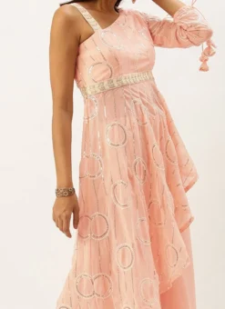 Teen Girls Pink Embroidered Georgette Indo Western Festive Wear