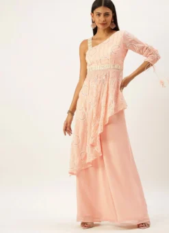 Teen Girls Pink Embroidered Georgette Indo Western Festive Wear -Mahra Clothing Shop Pink Embroidered Georgette Indo Western IWBS02111089 u