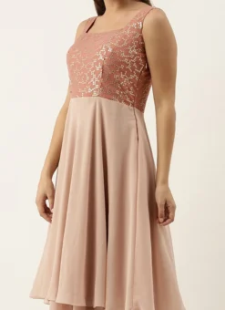 Pink Embroidered Georgette Layered Gown Festive Wear