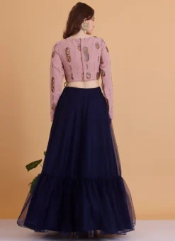 Teen Girls Pink Embroidered Georgette N Blue Net Lehenga Festive Wear -Mahra Clothing Shop Pink Embroidered Georgette N Blue Net Lehenga GHBS02302285 b 1