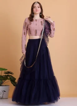 Teen Girls Pink Embroidered Georgette N Blue Net Lehenga Festive Wear -Mahra Clothing Shop Pink Embroidered Georgette N Blue Net Lehenga GHBS02302285 u 1