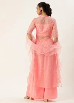 Teen Girls Pink Embroidered Oragnza Palazzo Suit Festive Wear -Mahra Clothing Shop Pink Embroidered Oragnza Palazzo Suit SLBS02306362 b 3