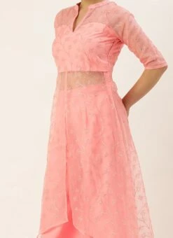 Teen Girls Pink Embroidered Oragnza Palazzo Suit Festive Wear