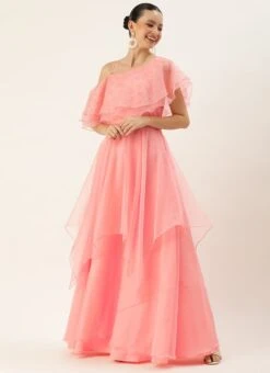Teen Girls Pink Embroidered Organza Gown Festive Wear -Mahra Clothing Shop Pink Embroidered Organza Gown IWBS02306384 u