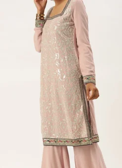 Teen Girls Pink Ebroidered Square Neck Sharara Suit Festive Wear