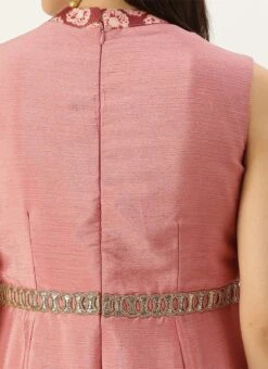 Pink Foil Print Chinon Jumpsuit Party Wear -Mahra Clothing Shop Pink Foil Print Chinon Jumpsuit DRBS02201207 rrc2