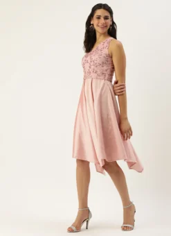 Pink Foil Printed Asymmetric Dress Festive Wear -Mahra Clothing Shop Pink Foil Printed Asymmetric Dress DRBS02209720 u