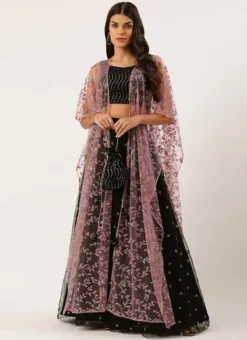 Teen Girls Pink Foil Printed Cape Style Lehenga N Potli Bag Party Wear -Mahra Clothing Shop Pink Foil Printed Cape Style Lehenga N Potli Bag GHBS02208420 u