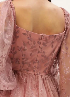 Pink Foil Printed Net Dress Party Wear -Mahra Clothing Shop Pink Foil Printed Net Dress DRBS02208554 rrc2