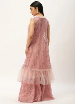 Teen Girls Pink Foil Printed Net Lehanga Jacket Set Wedding Wear -Mahra Clothing Shop Pink Foil Printed Net Lehanga Jacket Set GHBS02301042 b