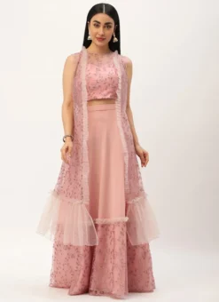 Teen Girls Pink Foil Printed Net Lehanga Jacket Set Wedding Wear -Mahra Clothing Shop Pink Foil Printed Net Lehanga Jacket Set GHBS02301042 u