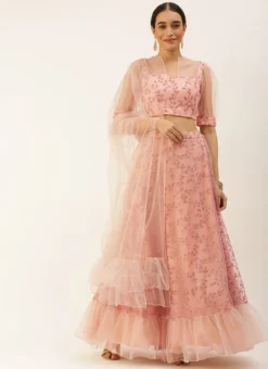 Skirt From Pink Foil Printed Net Lehenga After Six Wear -Mahra Clothing Shop Pink Foil Printed Net Lehenga GHBS02209625 u